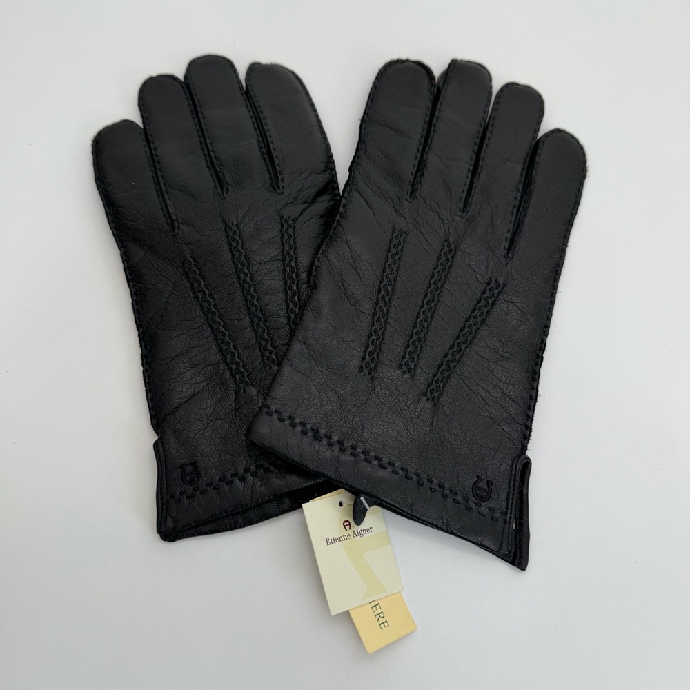 Etienne Aigner Leather Gloves Cashmere Lining Mens XL - Picture 2 of 12
